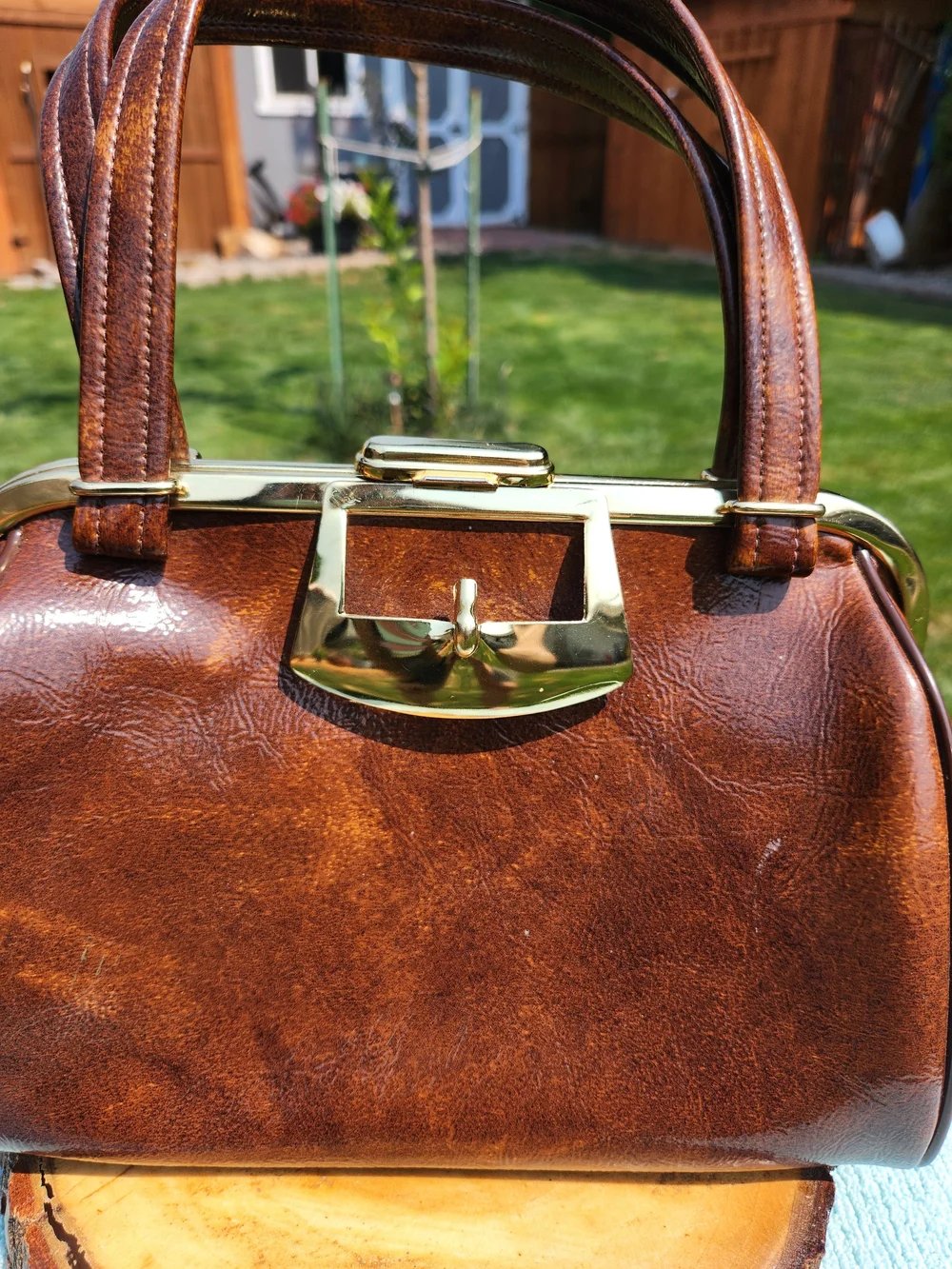 Classic Brown  Top-Handle Bag with Gold Hardware